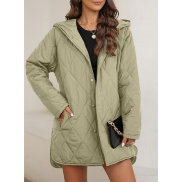 EVALESS Long Jacket Women Stylish Lightweight Diamond Quilted