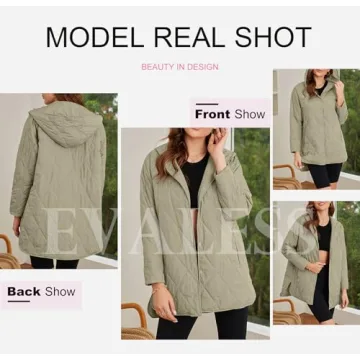 EVALESS Long Jacket Women Stylish Lightweight Diamond Quilted
