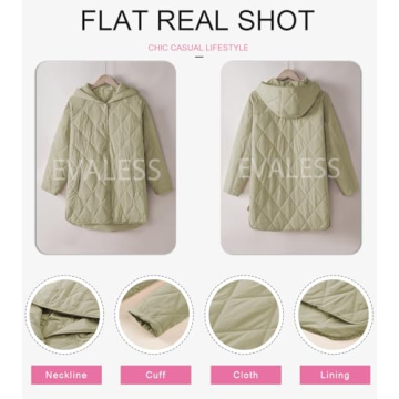 EVALESS Long Jacket Women Stylish Lightweight Diamond Quilted