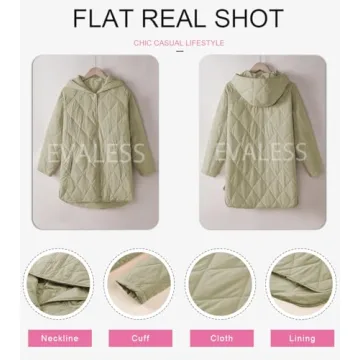 EVALESS Long Jacket Women Stylish Lightweight Diamond Quilted