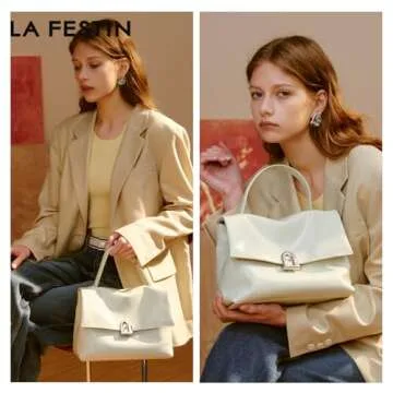 LA'FESTIN Leather Top-handle Satchel For Women: Soft Leather Crossbody Bag with Adjustable Strap, Ca...