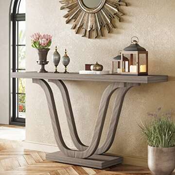 Tribesigns Farmhouse Console Table, 55 Inch Wood Sofa Table Entryway Table, Modern Narrow Hallway Tables Foyer Tables for Entryway, Living Room, Light Grey