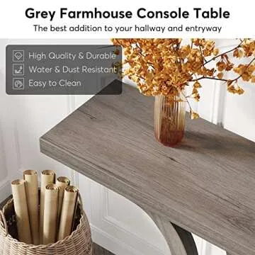 Tribesigns Farmhouse Console Table, 55 Inch Wood Sofa Table Entryway Table, Modern Narrow Hallway Tables Foyer Tables for Entryway, Living Room, Light Grey