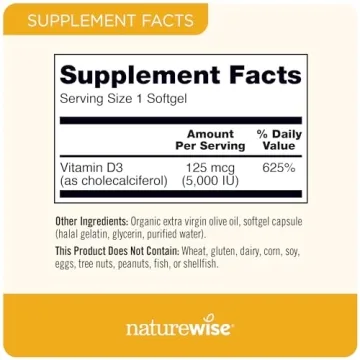 NatureWise Vitamin D3 5000 IU Softgels for Healthy Living