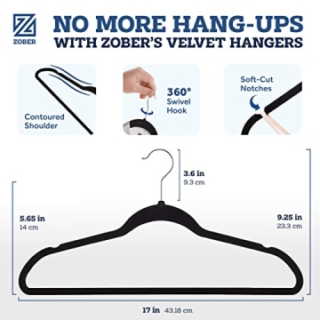 Zober Velvet Hangers 100 Pack - Non Slip Space Saving Hangers