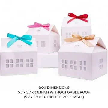 Karentology 20 Pcs Classic House Shaped Gift Boxes with Bright Ribbons for Treats, Desserts, Fancy Cookie, White Gable Bakery Packaging