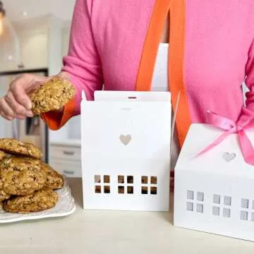 Karentology 20 Pcs Classic House Shaped Gift Boxes with Bright Ribbons for Treats, Desserts, Fancy Cookie, White Gable Bakery Packaging