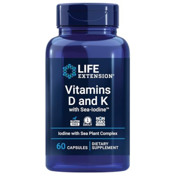 Life Extension Vitamins D and K with Sea-Iodine, vitamin D3, vitamin K1 and K2, iodine, supports imm...