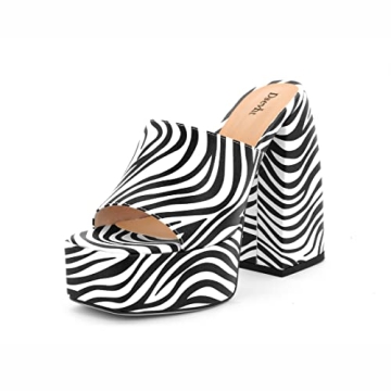 Dsevht Zebra Chunky Platform Heels - Elegant Comfort Sandals