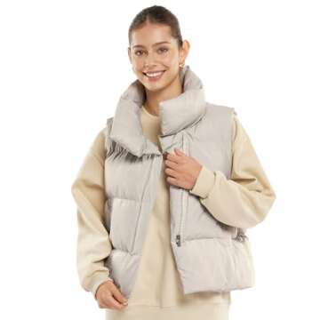 PUFFIT Women's Puffer Vest, Sleeveless Bubble Vests Outerwear with Trendy Hidden Diagonal Zipper, Stand Collar, Side Pockets, Ultra Soft Versatile Padded Puffy Gilet