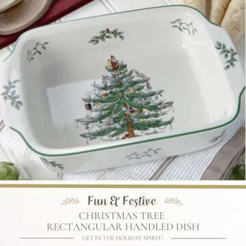 Spode Christmas Tree Rectangular Handled Dish (9" x 12") Baking & Seasonal Platters - Earthenware, M...