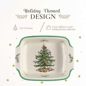 Spode Christmas Tree Rectangular Handled Dish (9" x 12") Baking & Seasonal Platters - Earthenware, Microwave & Dishwasher Safe - Festive Tableware for Holiday Entertaining & Christmas Dining