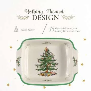 Spode Christmas Tree Rectangular Handled Dish (9" x 12") Baking & Seasonal Platters - Earthenware, Microwave & Dishwasher Safe - Festive Tableware for Holiday Entertaining & Christmas Dining