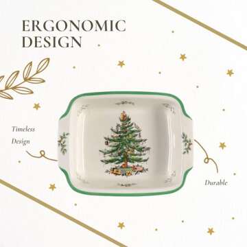 Spode Christmas Tree Rectangular Handled Dish (9" x 12") Baking & Seasonal Platters - Earthenware, Microwave & Dishwasher Safe - Festive Tableware for Holiday Entertaining & Christmas Dining
