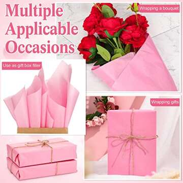Teling 500 Sheets Kraft Tissue Paper for Gift Bags 14 x 20 Inches Valentine's Day Gift Wrapping Paper Bulk for New Year Weddings Birthday DIY Project Wrapping Crafts Decor(Light Pink)