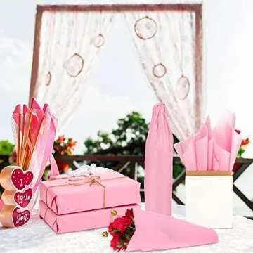 Teling 500 Sheets Kraft Tissue Paper for Gift Bags 14 x 20 Inches Valentine's Day Gift Wrapping Paper Bulk for New Year Weddings Birthday DIY Project Wrapping Crafts Decor(Light Pink)