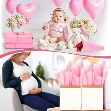Teling 500 Sheets Kraft Tissue Paper for Gift Bags 14 x 20 Inches Valentine's Day Gift Wrapping Paper Bulk for New Year Weddings Birthday DIY Project Wrapping Crafts Decor(Light Pink)