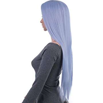 Onedor 31" Silver Blue Straight Women's Full Wig