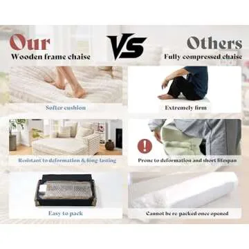 VanAcc 53 Inch Chaise Lounge Indoor, Upholstered Sofa Bed with Throw Pillows and Armrests, Sleeper Chair- Plush Chair Bed for Living Room, Off-White