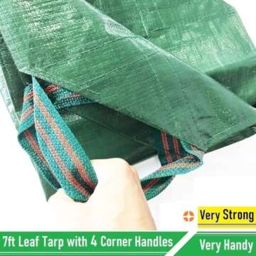 7x7 Ft Waterproof Tarp Yard Garden Leaf Tarp W/ 4 Handles for Sandbox Cover,Outdoor Tarp,Leaf Hauler,Lawn Debris Tarp,Landscape Pruning Tarp,Tent Footprint,Camping Tarp,Patio Fire Pit Cover,Table Tarp