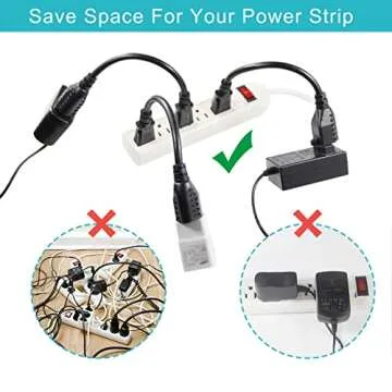 Short Power Extension Cord 6inch - Black 3 Prong Mini Indoor Grounded Extension Cord,16AWG Small Electrical AC Household Extension Cord for Outlet Saver,Rated for 13AMP Home Appliance Extender Lead