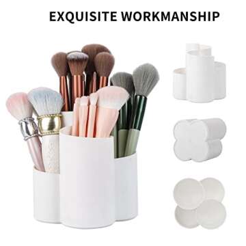 Yesesion Makeup Brush Holder Organizer for Vanity, Plastic Round Cosmetics Brushes Storage with 4 Compartment for Lipsticks, Hair Accessories, Beauty Tool in Bathroom, Dresser, Pencil Cup (White)