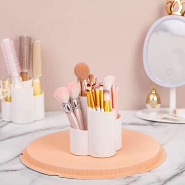 Yesesion Makeup Brush Holder Organizer for Vanity, Plastic Round Cosmetics Brushes Storage with 4 Compartment for Lipsticks, Hair Accessories, Beauty Tool in Bathroom, Dresser, Pencil Cup (White)