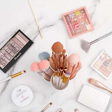 Yesesion Makeup Brush Holder Organizer for Vanity, Plastic Round Cosmetics Brushes Storage with 4 Compartment for Lipsticks, Hair Accessories, Beauty Tool in Bathroom, Dresser, Pencil Cup (White)