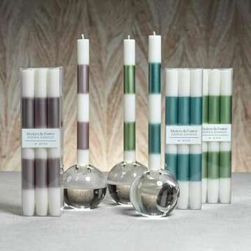 Zodax | Modern & Festive Formal Taper Candles | 10" | Set of 6 | Light Metallic Blue & White