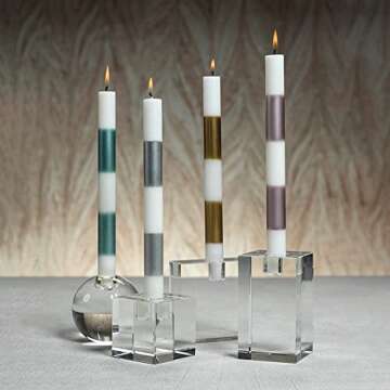 Zodax | Modern & Festive Formal Taper Candles | 10" | Set of 6 | Light Metallic Blue & White