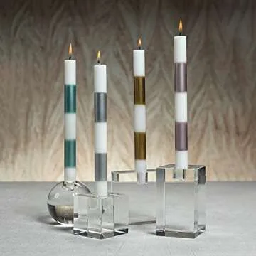 Zodax | Modern & Festive Formal Taper Candles | 10" | Set of 6 | Light Metallic Blue & White