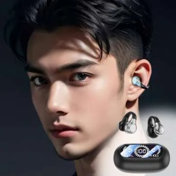 Bones Conduction Bluetooth Earphones with Non in Ear Clip Style, Upgrade 5.3 Bluetooth Sports Digital Display Wireless Earphones