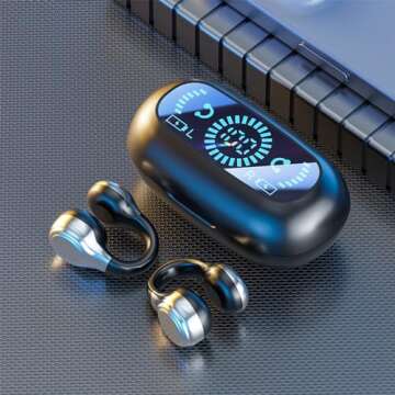 Bones Conduction Bluetooth Earphones with Non in Ear Clip Style, Upgrade 5.3 Bluetooth Sports Digital Display Wireless Earphones