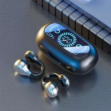 Bones Conduction Bluetooth Earphones with Non in Ear Clip Style, Upgrade 5.3 Bluetooth Sports Digital Display Wireless Earphones