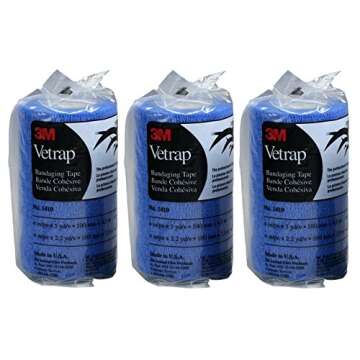 3M Vetrap 4 inch x 5 Yard Bandaging Tape - Blue (Pack of 3 Rolls, Self-Adherent Wrap)