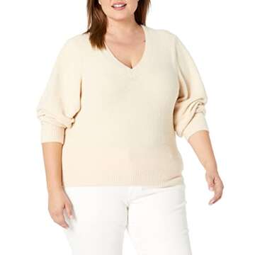 Edith Pleated Shoulder V-Neck Sweater in Sandstorm