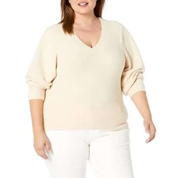 Edith Pleated Shoulder V-Neck Sweater in Sandstorm