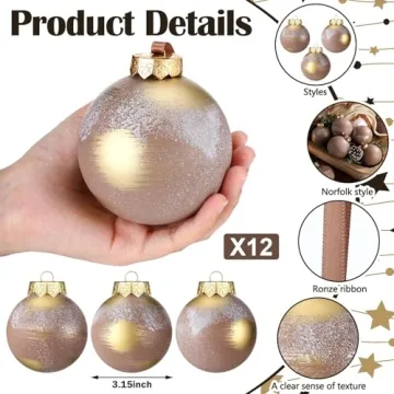 Yunlly 12 Pcs Copper Christmas Ball Ornaments for Holiday Decor