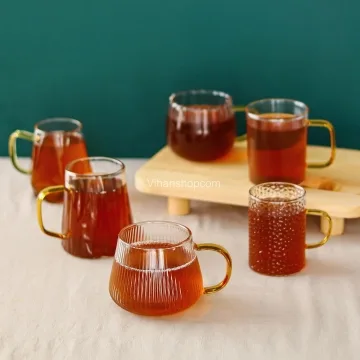 لیوان پیرکس دسته‌دار طلایی  بوروسیلیکات، مایکروویو