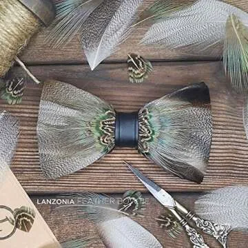 Lanzonia Elegant Handmade Feather Bow Tie for Men