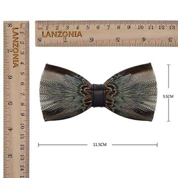 Lanzonia Elegant Handmade Feather Bow Tie for Men