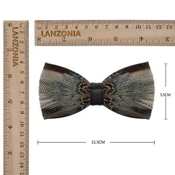 Lanzonia Elegant Handmade Feather Bow Tie for Men
