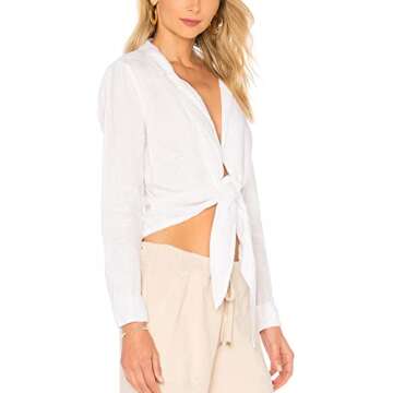 Women's Long Sleeve T Shirts Bikini Swimsuit Beach Tie Front Knot Button Down Blouses Tops (White, LG/XL (8-14))