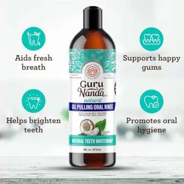 GuruNanda Coconut Oil Pulling, Fresh Breath & Whitening Mouthwash, 7 Essential Oils & Vitamins for Happy Teeth & Gums, Alcohol-Free, 16 oz