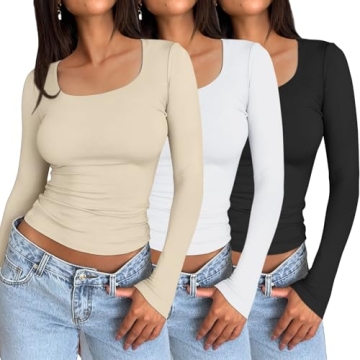 AUTOMET 3 Pack Women's Long Sleeve Crop Tops - Soft, Stretchy & Stylish Y2K Fashion