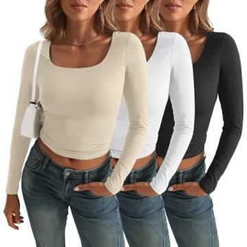 AUTOMET Women's Long Sleeve Crop Tops Soft Stretchy Y2K Fashion