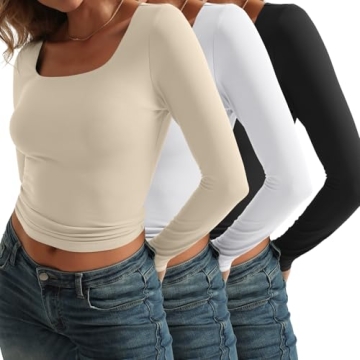 AUTOMET Women's Long Sleeve Crop Tops Soft Stretchy Y2K Fashion