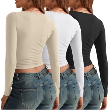 AUTOMET Women's Long Sleeve Crop Tops Soft Stretchy Y2K Fashion
