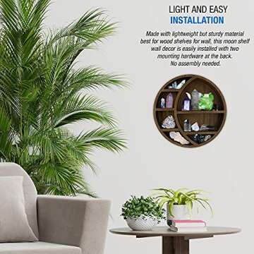 Asuare Wooden Moon Shelf for Crystals | Floating Moon Shelf | Essential Oil Display | Crystal Display Shelf | Decor for Room, Bathroom, Living Room