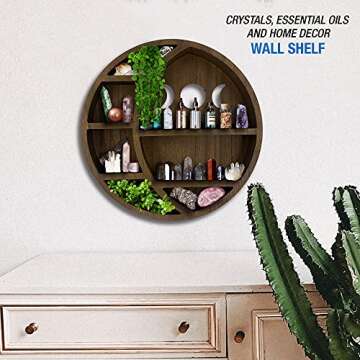 Asuare Wooden Moon Shelf for Crystals | Floating Moon Shelf | Essential Oil Display | Crystal Display Shelf | Decor for Room, Bathroom, Living Room